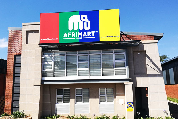A building with an Afrimart logo