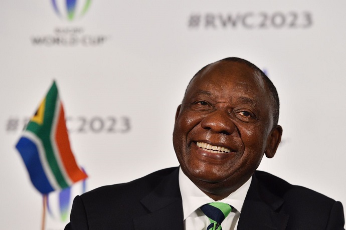 South Africa's deputy President Cyril Ramaphosa takes part in a press conference after South Africa presented their bid to host the 2023 Rugby World Cup in London on September 25, 2017 The World Rugby Council will hear the presentations from candidates France, Ireland and South Africa and the Rugby World Cup Board will make its recommendation on October 31 before the final decision on who will host the 10th edition is made on November 15. / AFP PHOTO / Glyn KIRK (Photo credit should read GLYN KIRK/AFP/Getty Images)