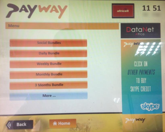 buy Africell Swift bundles using Payway PoS terminals